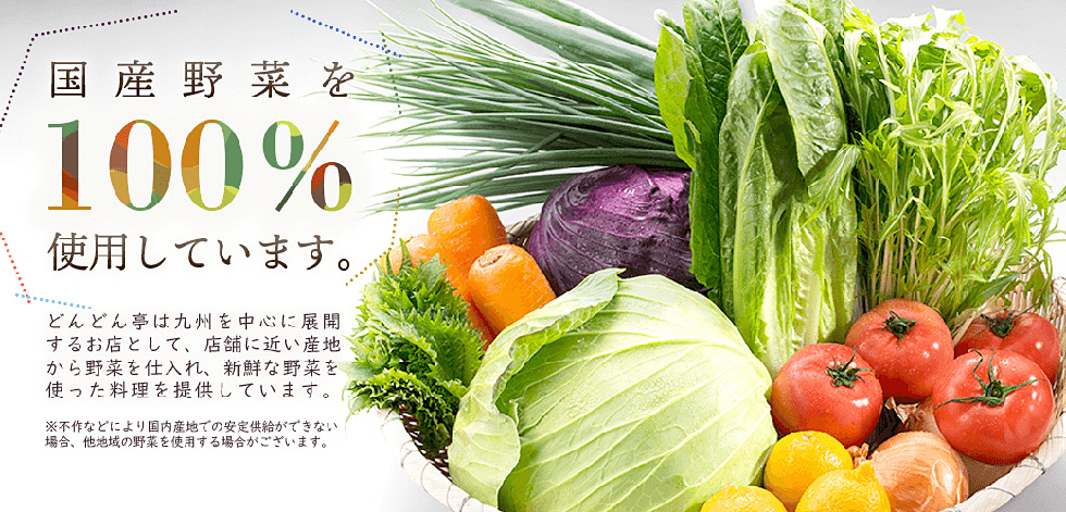 国産野菜を100％使用しています。【どんどん亭】